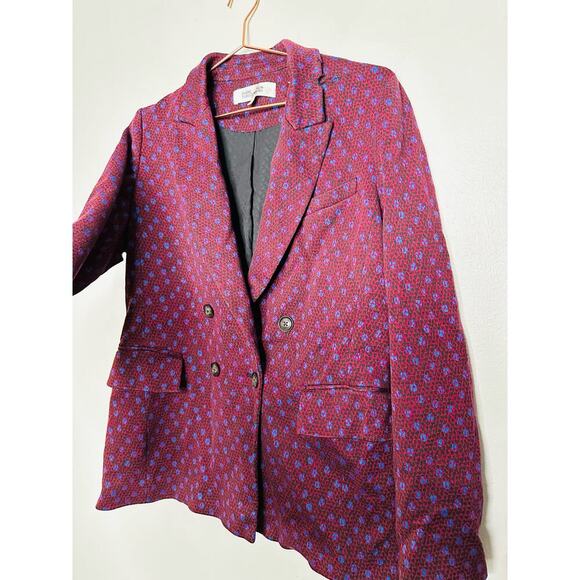 DIANE VON FURSTENBERG Red Printed Wool Blend Blazer Coat Size 6 - Picture 11 of 13